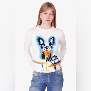 MCM White Wool Dog Graphic Knit Sweater